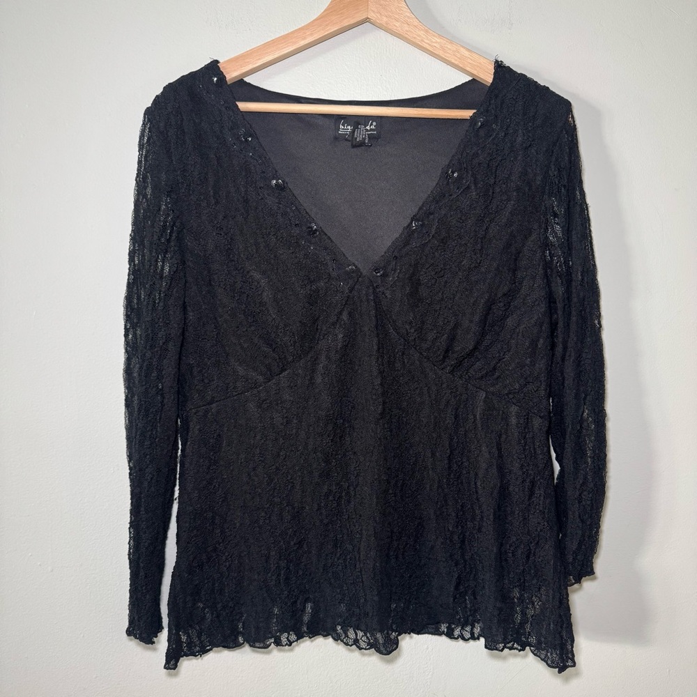 Y2K Lace Top Womens Extra Large Black Sheer Elegant Boho Formal Goth Witchy